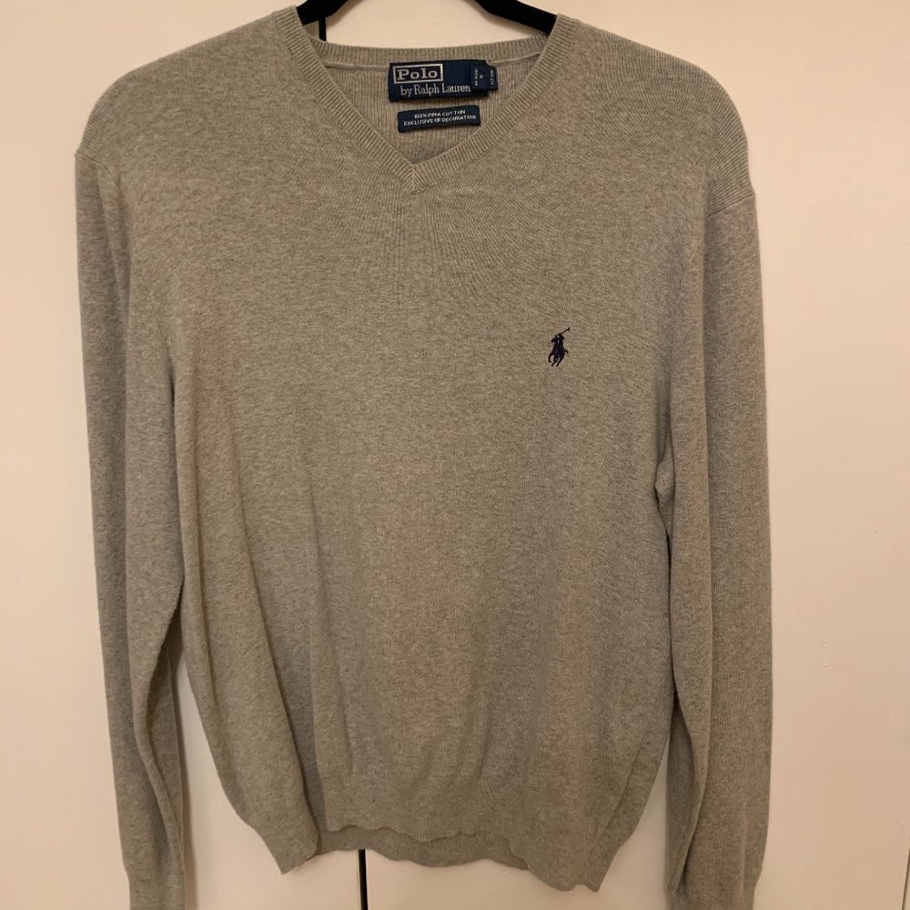 Polo Gray V Neck Sweater (Size Medium)